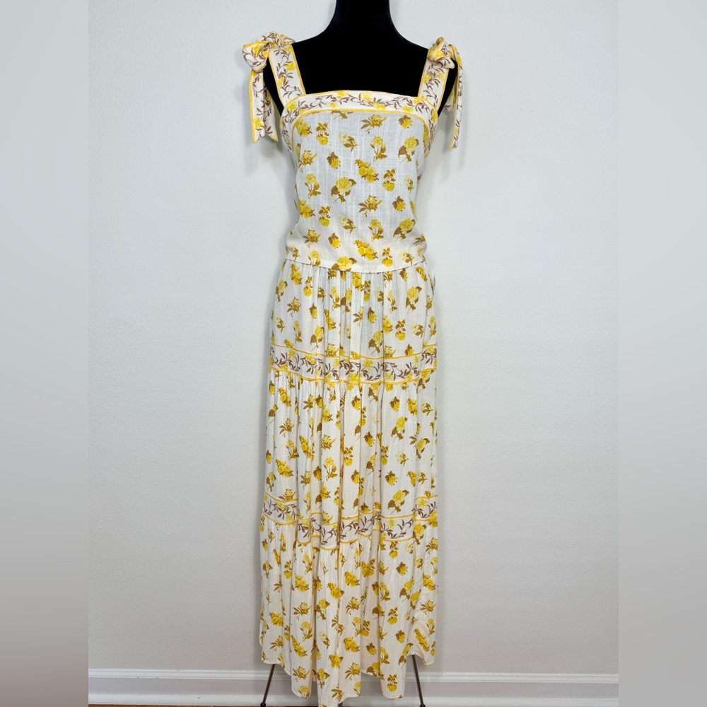Rose & Olive 2Pc Sleeveless Square Neck Tiered Floral Flare Maxi Skirt & Top Set